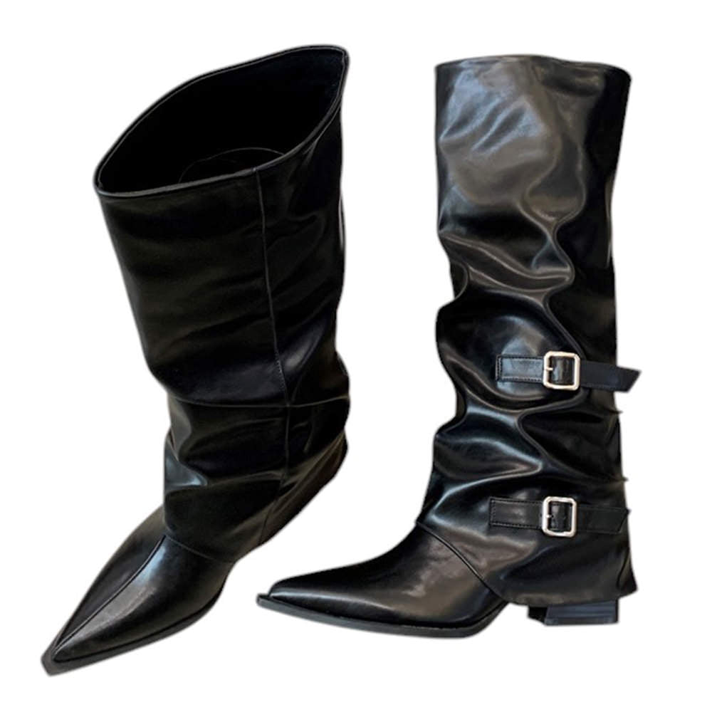 KNEE HIGH PROBLEM CHILD BOOTS BLACK VEGAN LEATHER