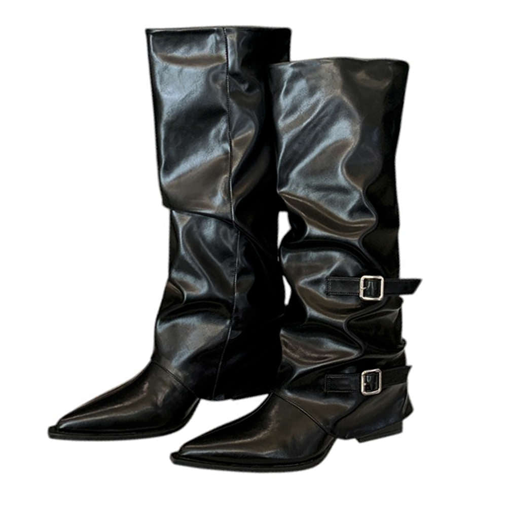 KNEE HIGH PROBLEM CHILD BOOTS BLACK VEGAN LEATHER