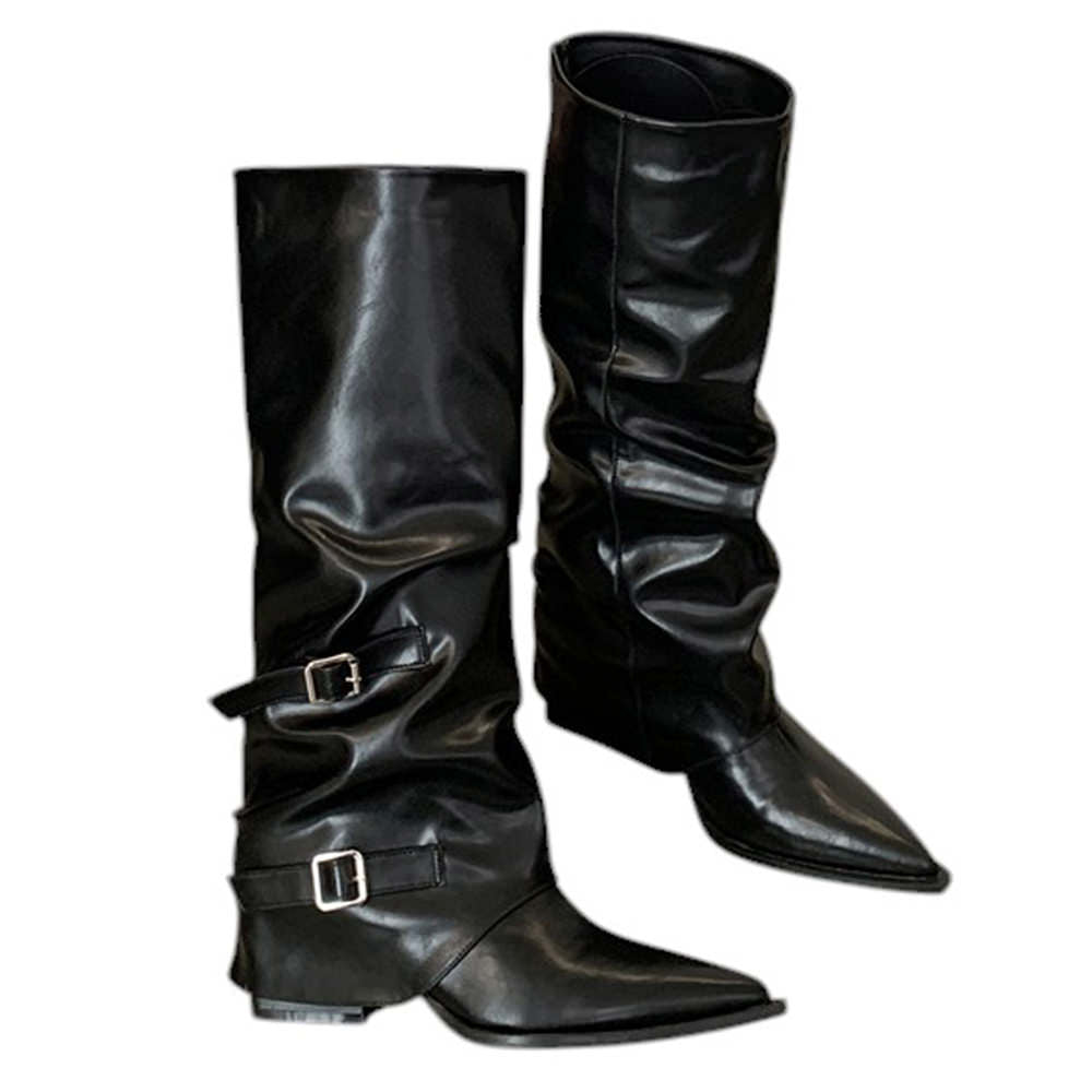 KNEE HIGH PROBLEM CHILD BOOTS BLACK VEGAN LEATHER