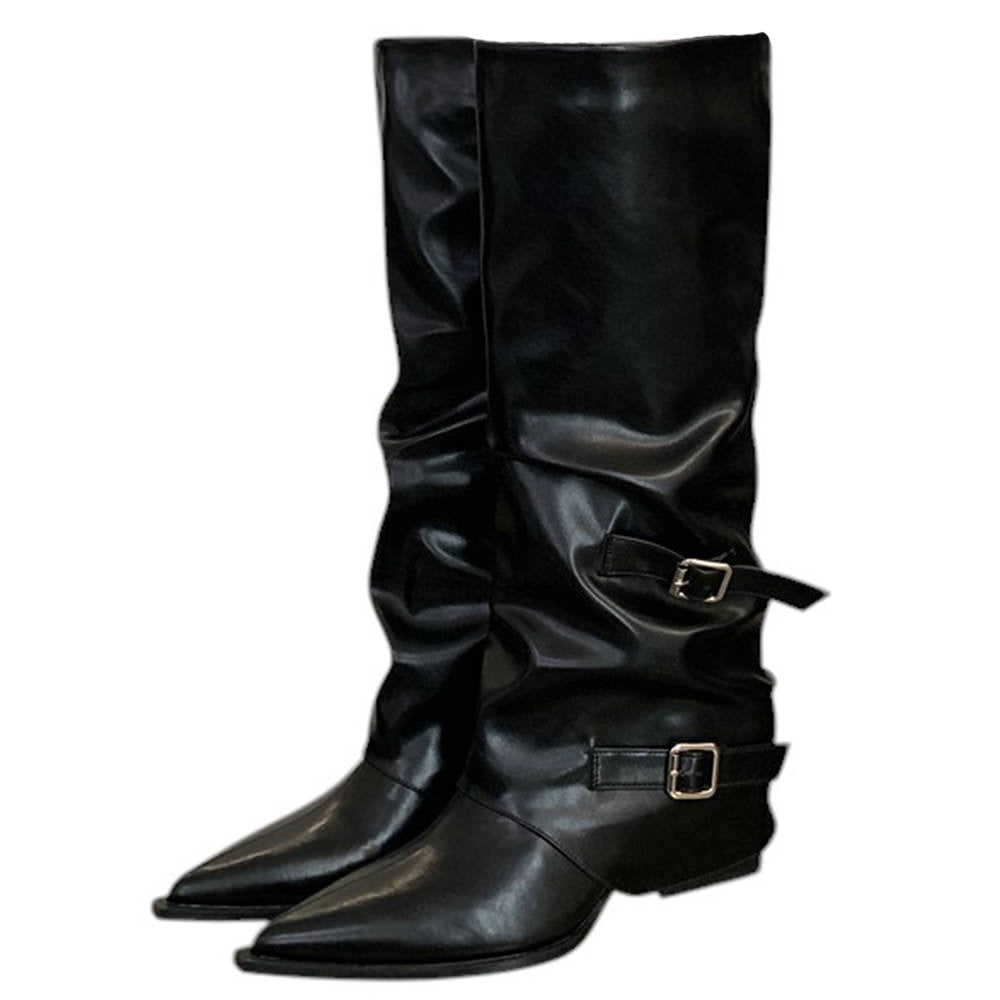KNEE HIGH PROBLEM CHILD BOOTS BLACK VEGAN LEATHER