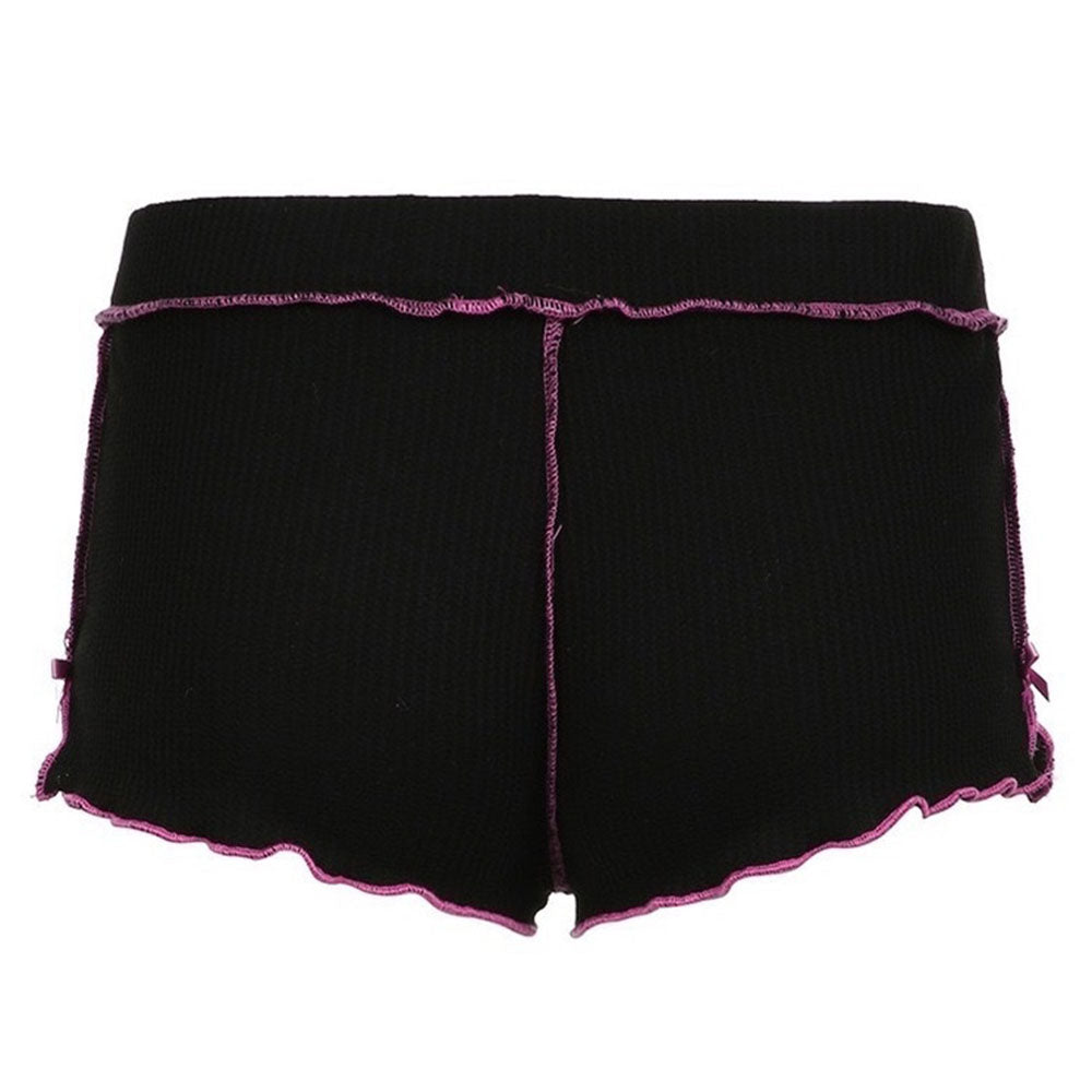KNIT SHORTS ELEGANT BLACK COQUETTE WITH PINK STITCHING