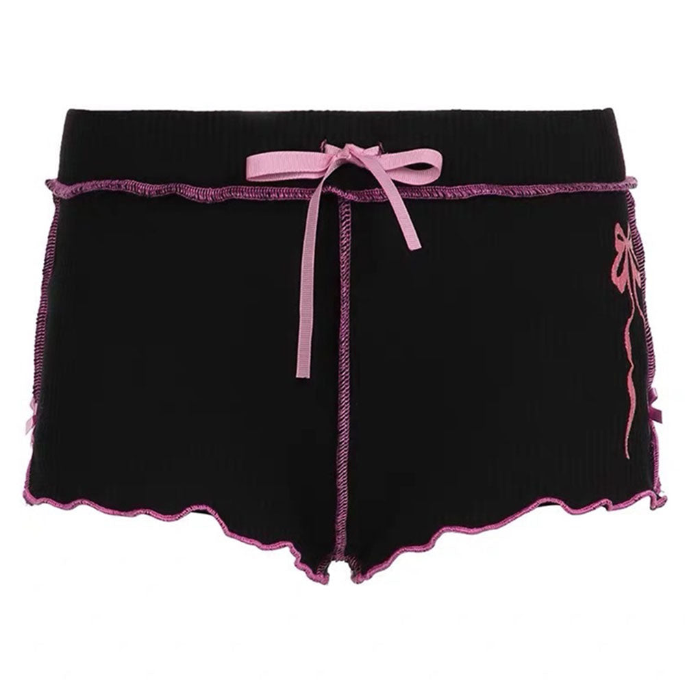 KNIT SHORTS ELEGANT BLACK COQUETTE WITH PINK STITCHING