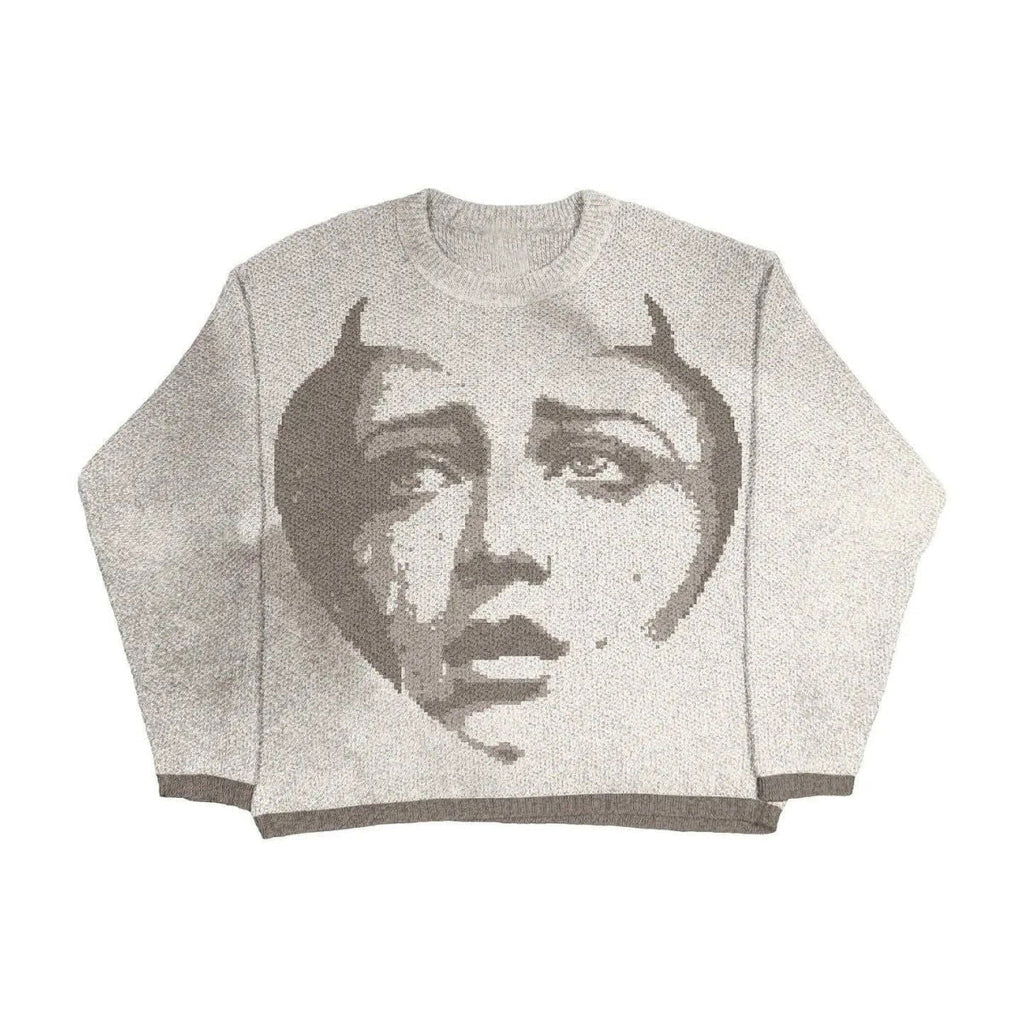 KNIT SWEATER CRYING WOMAN FACE KNIT FASHION ESSENTIAL