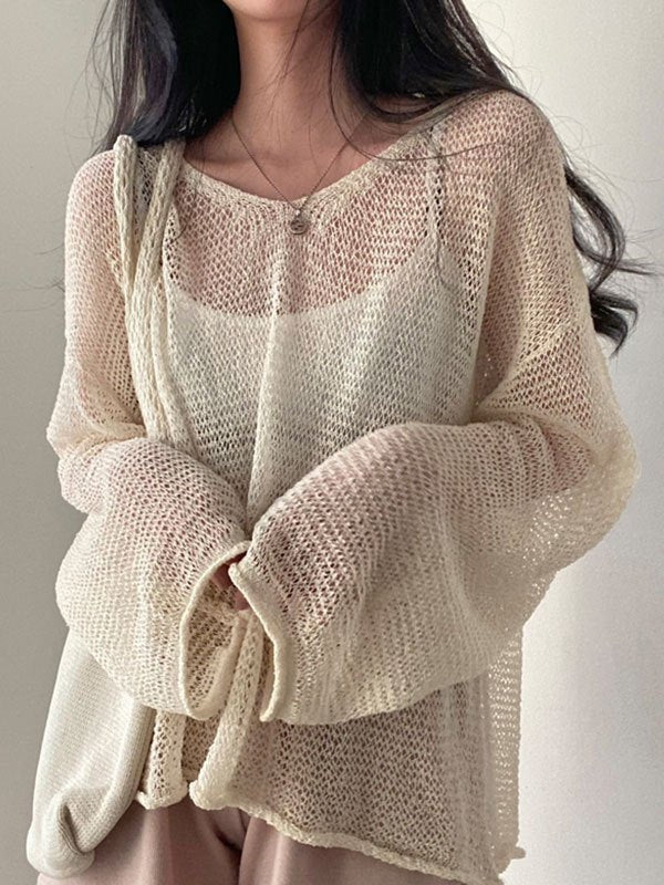 KNIT SWEATER LOOSE FIT LONG SLEEVE CREAM-COLORED