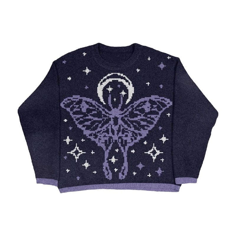 KNIT SWEATER WITH MOTH AND STARS DESIGN FOR DAILY ACTIVITIES - GODBUTTERFLY KNIT