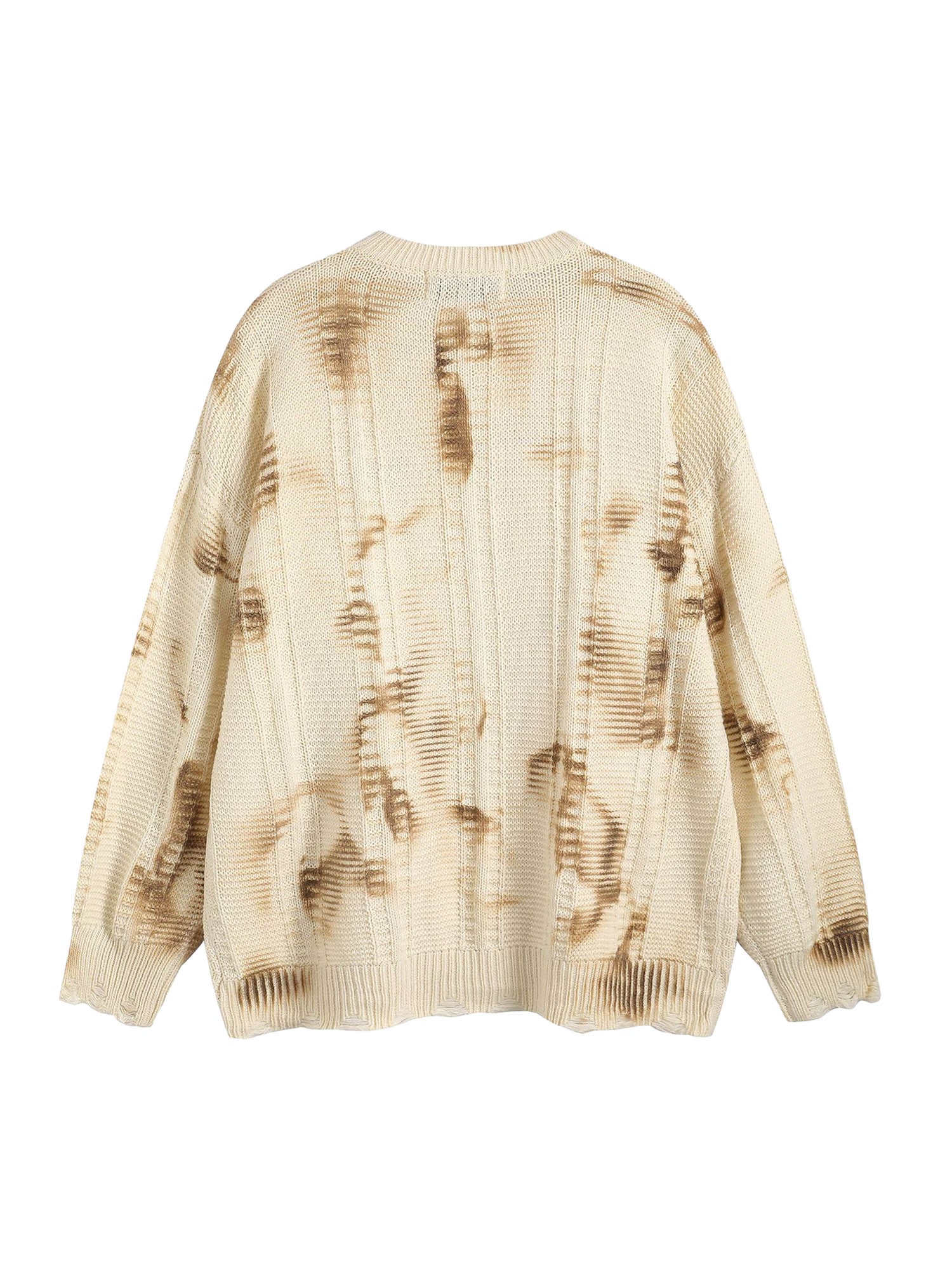 KNITTED LONG SLEEVE SWEATER WITH BEIGE AND BROWN PATTERNED DESIGN
