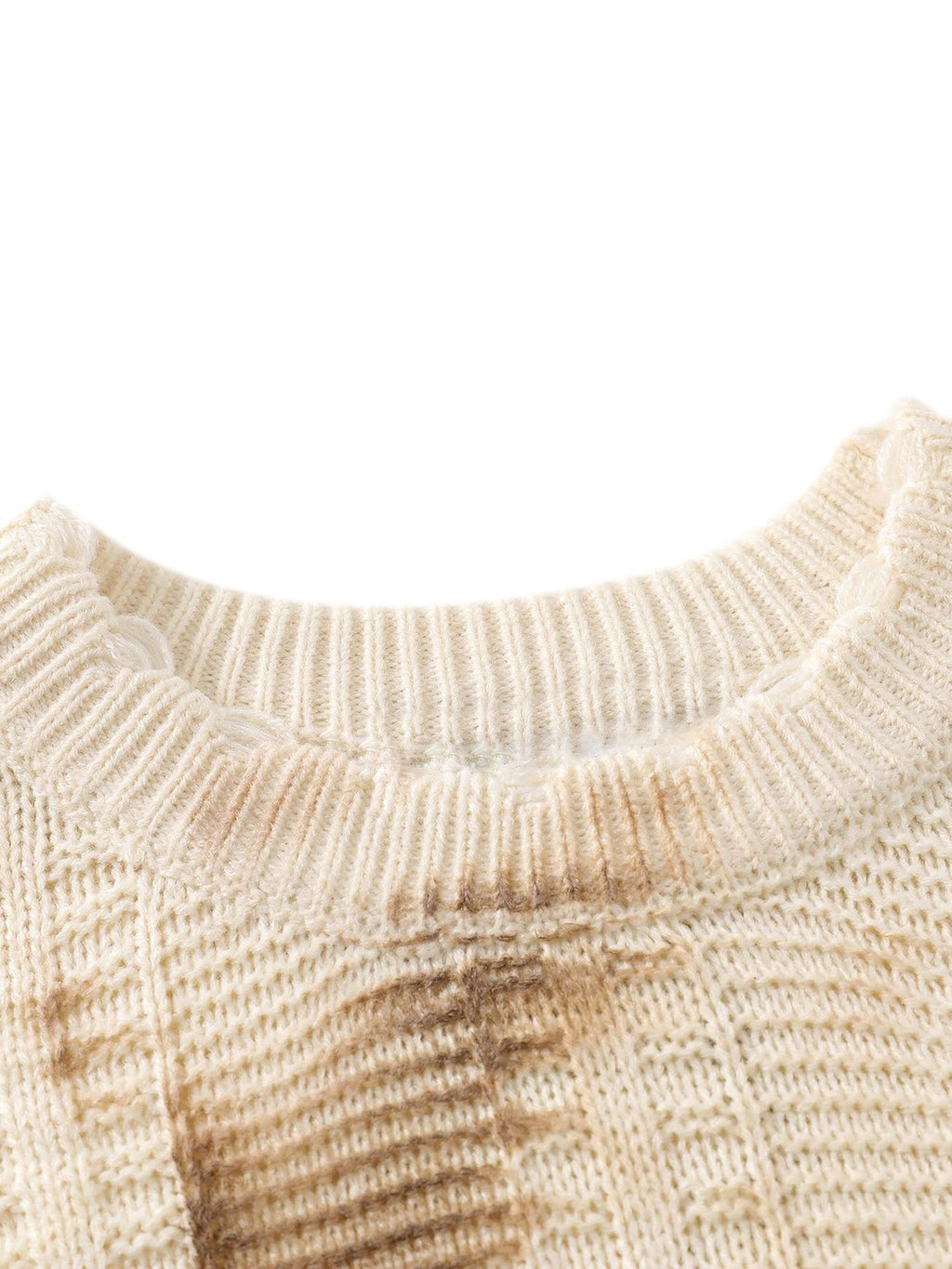 KNITTED LONG SLEEVE SWEATER WITH BEIGE AND BROWN PATTERNED DESIGN