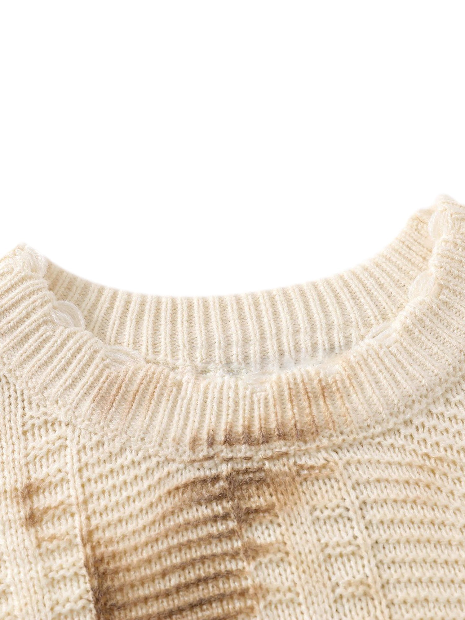 KNITTED LONG SLEEVE SWEATER WITH BEIGE AND BROWN PATTERNED DESIGN