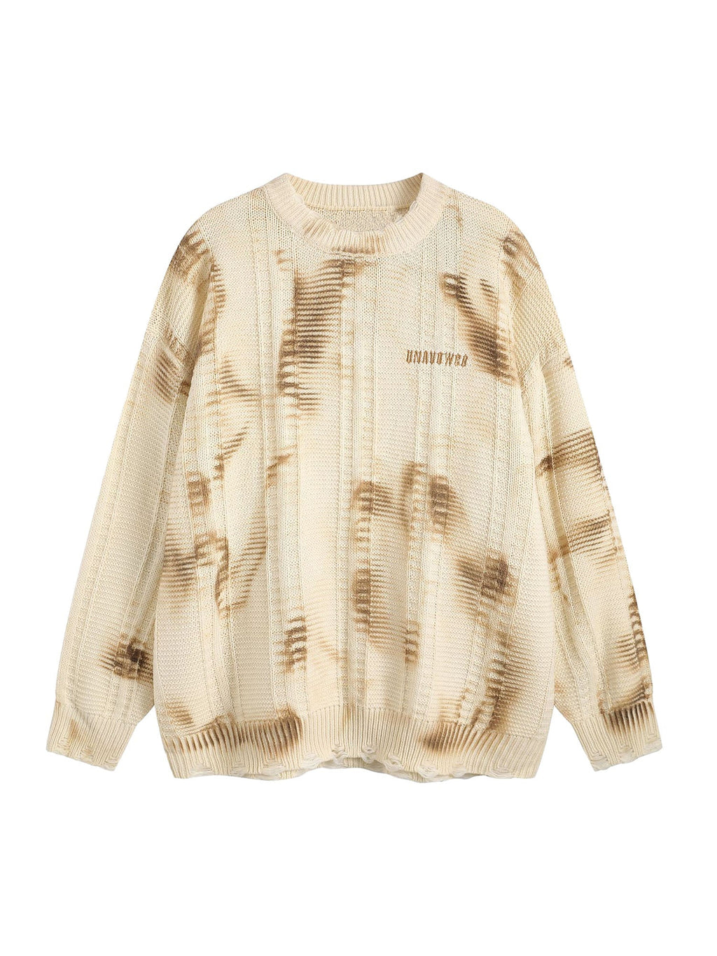 KNITTED LONG SLEEVE SWEATER WITH BEIGE AND BROWN PATTERNED DESIGN