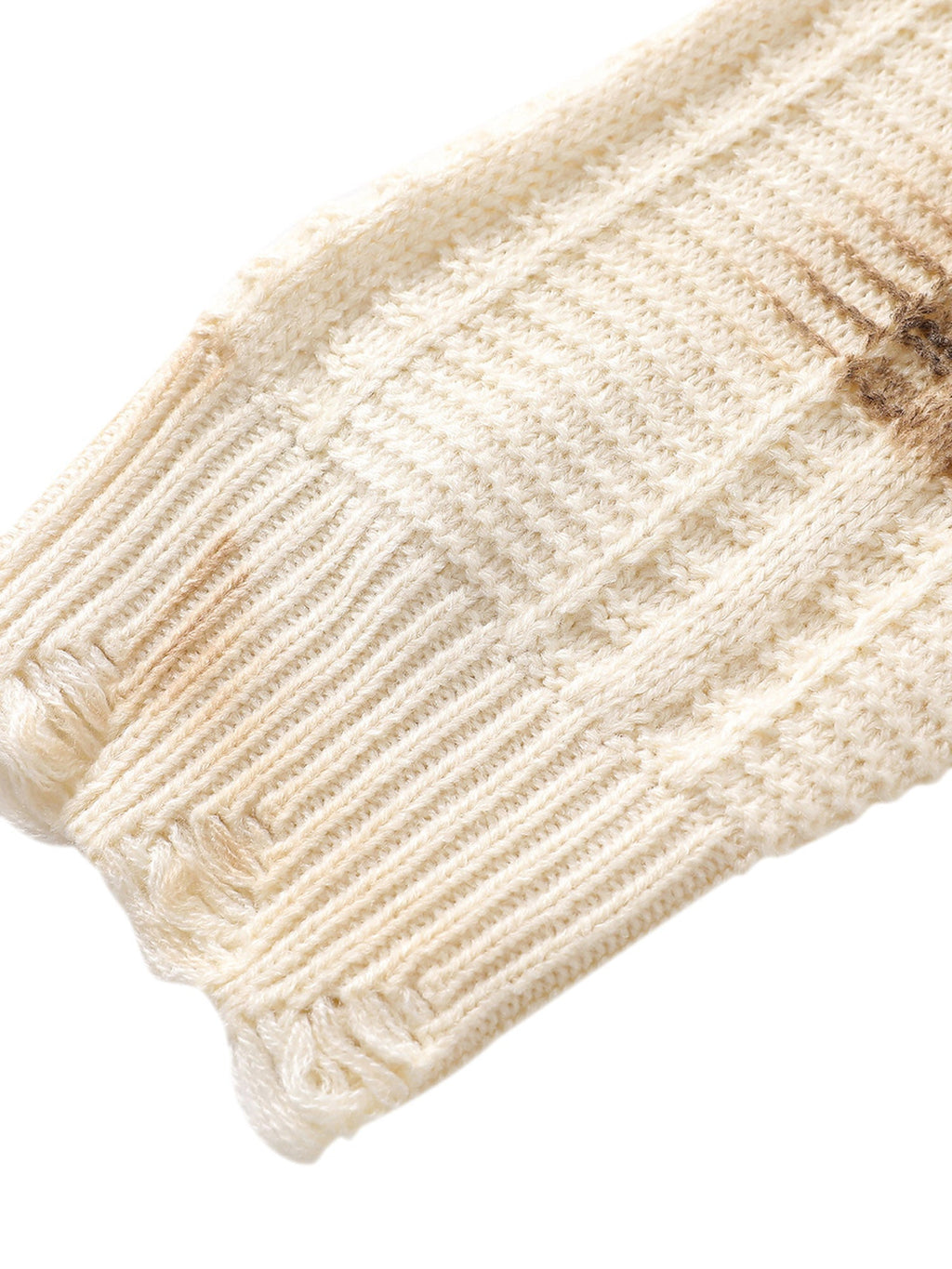 KNITTED LONG SLEEVE SWEATER WITH BEIGE AND BROWN PATTERNED DESIGN