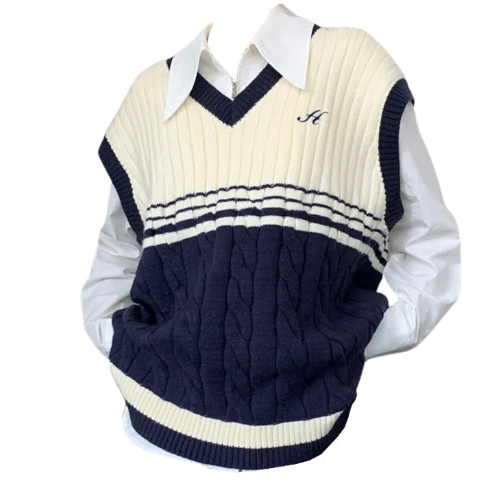 KNITTED SWEATER VEST WITH WHITE SHIRT FOR MEN AND WOMEN