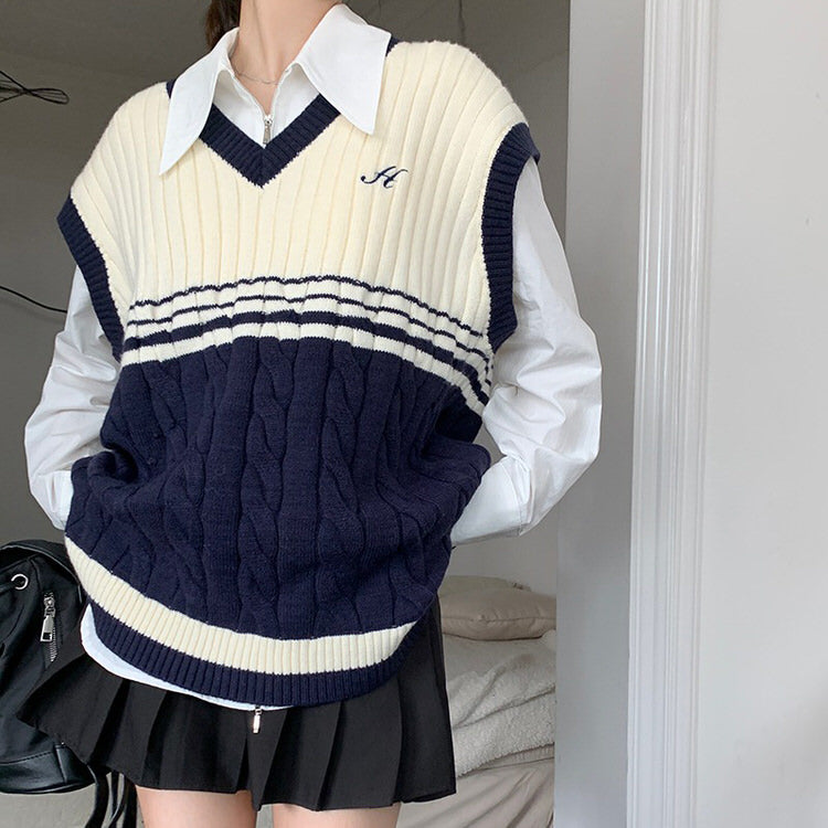 KNITTED SWEATER VEST WITH WHITE SHIRT FOR MEN AND WOMEN