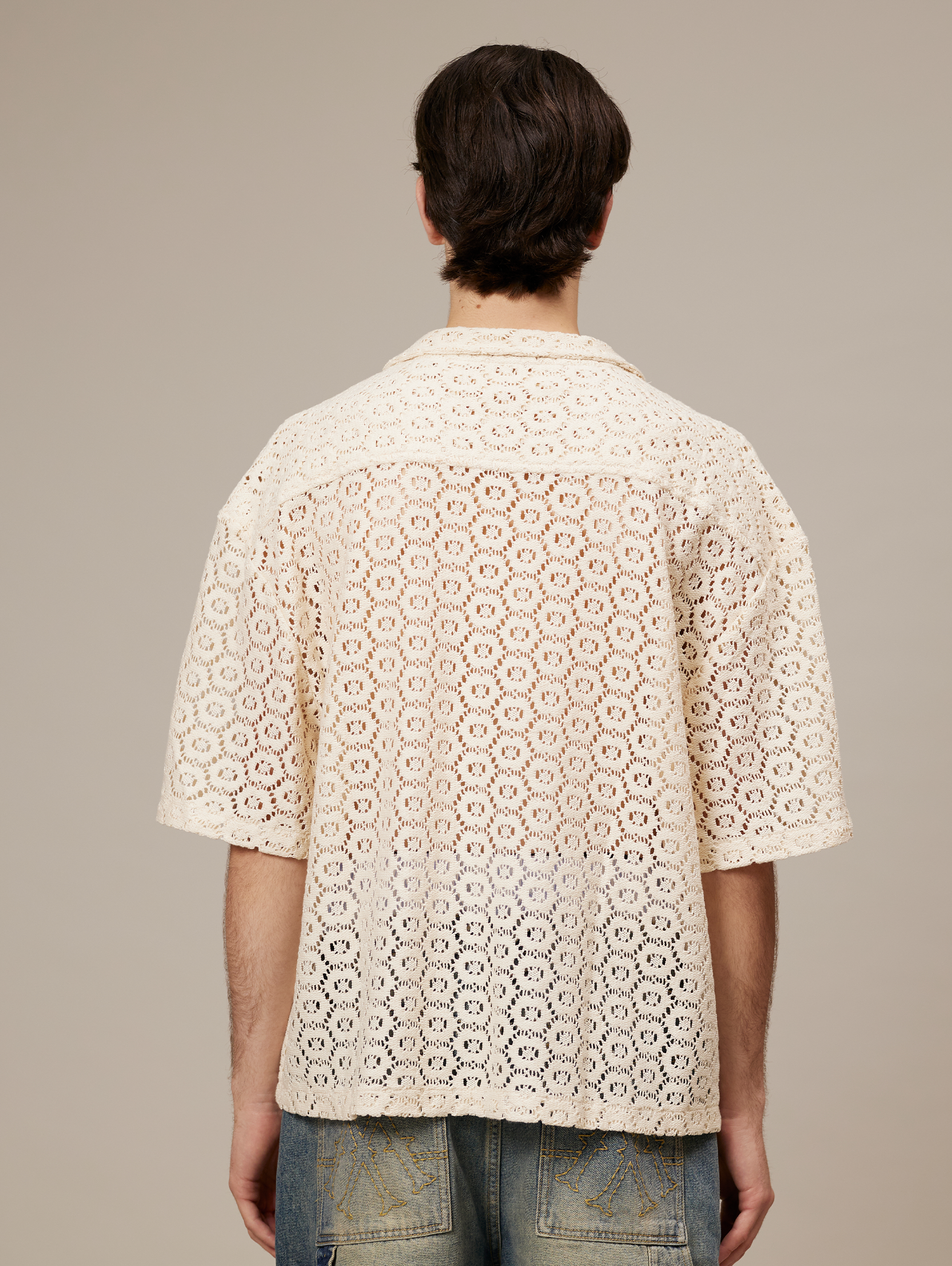 LACE BUTTON-DOWN SHIRT IN CREAM WHITE FOR LUXURY STREETWEAR
