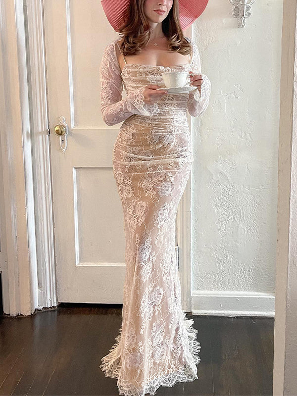 LACE-COVERED MAXI DRESS - CASUAL VINTAGE MAXI