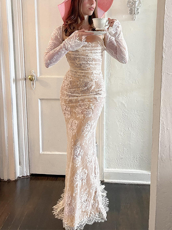 LACE-COVERED MAXI DRESS - CASUAL VINTAGE MAXI