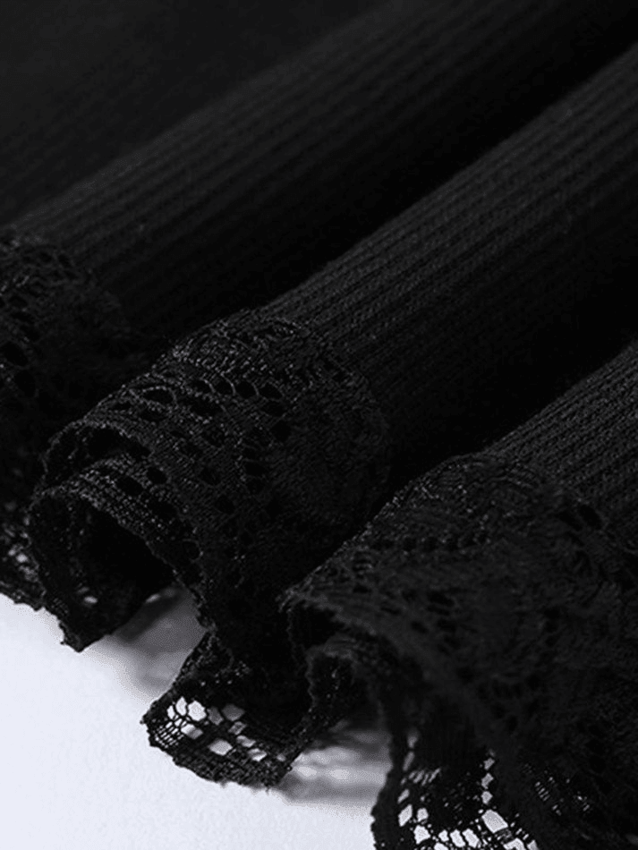 LACE MINI DRESS WITH LACE TRIM - BLACK LACE MINI