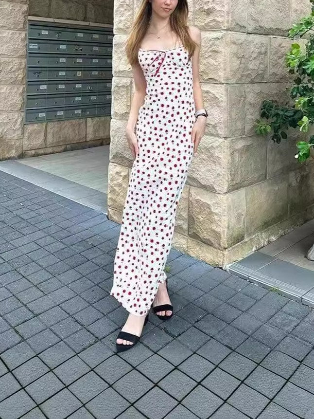 LACE PATCHWORK DRESS WITH RED POLKA DOTS