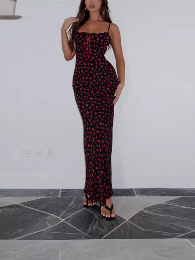 LACE PATCHWORK DRESS WITH RED POLKA DOTS