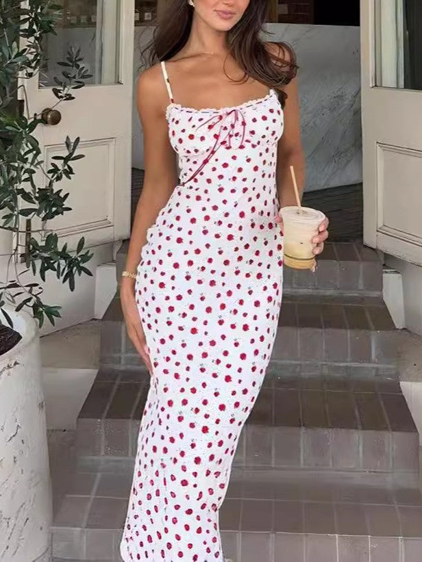 LACE PATCHWORK DRESS WITH RED POLKA DOTS