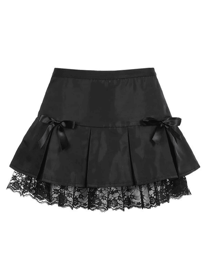 LACE TRIMMED MINI SKIRT WITH BOWS AND LACE TRIMMED HEM
