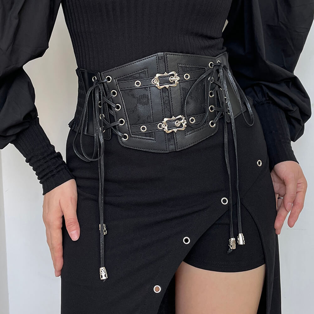 LACE UP VEGAN LEATHER CORSET BELT GOTHIC AESTHETIC