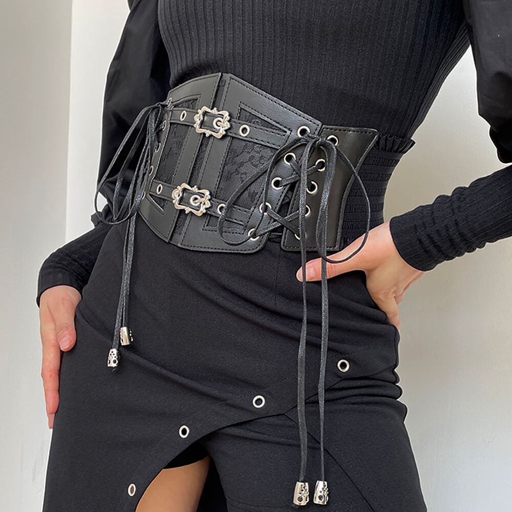 LACE UP VEGAN LEATHER CORSET BELT GOTHIC AESTHETIC