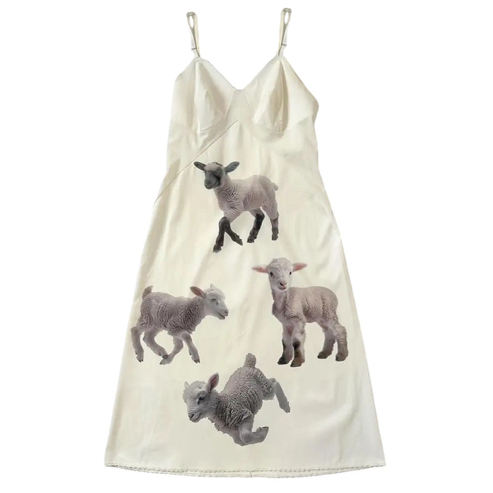 LAMB PRINT Y2K SLIP DRESS