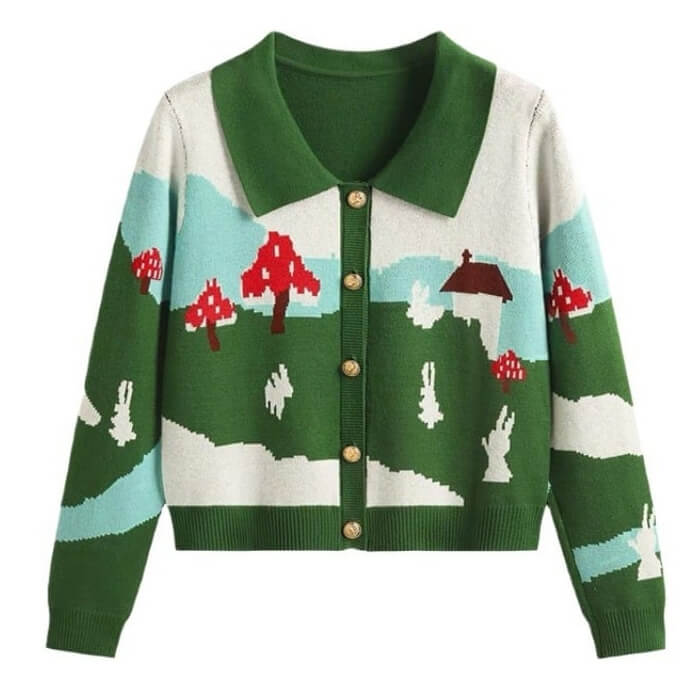 LANDSCAPE CARDIGAN INDIE MUSHROOM COLLAR