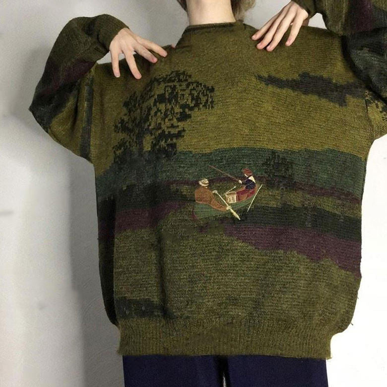 LANDSCAPE SWEATER EARTHY GREEN TONES