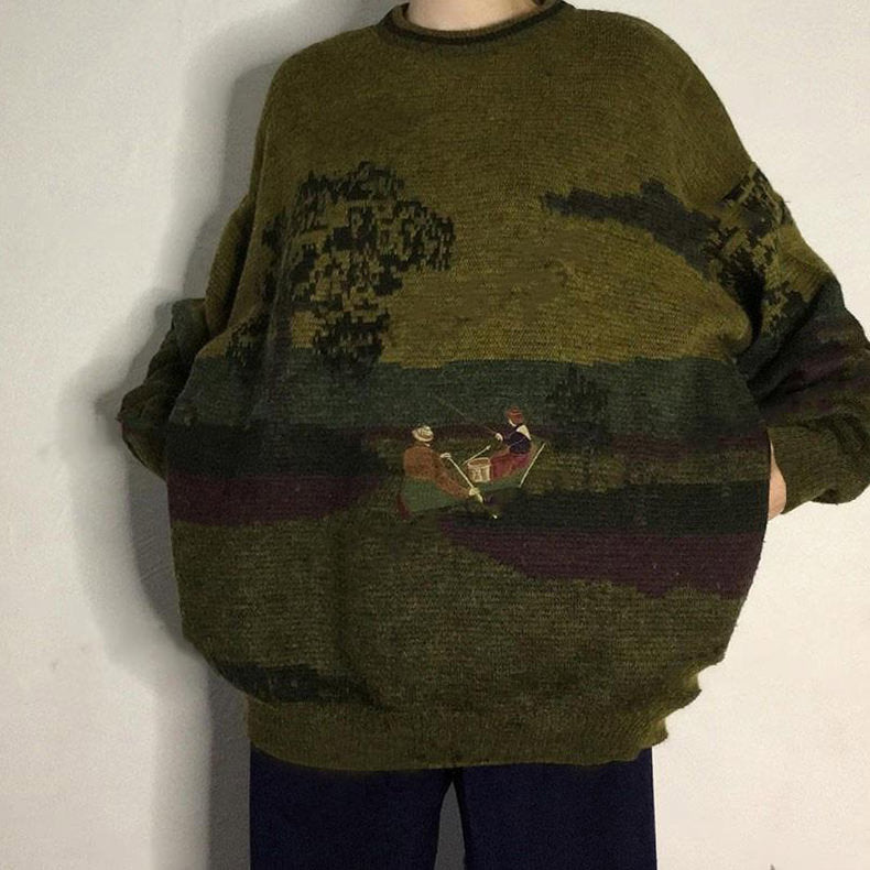 LANDSCAPE SWEATER EARTHY GREEN TONES