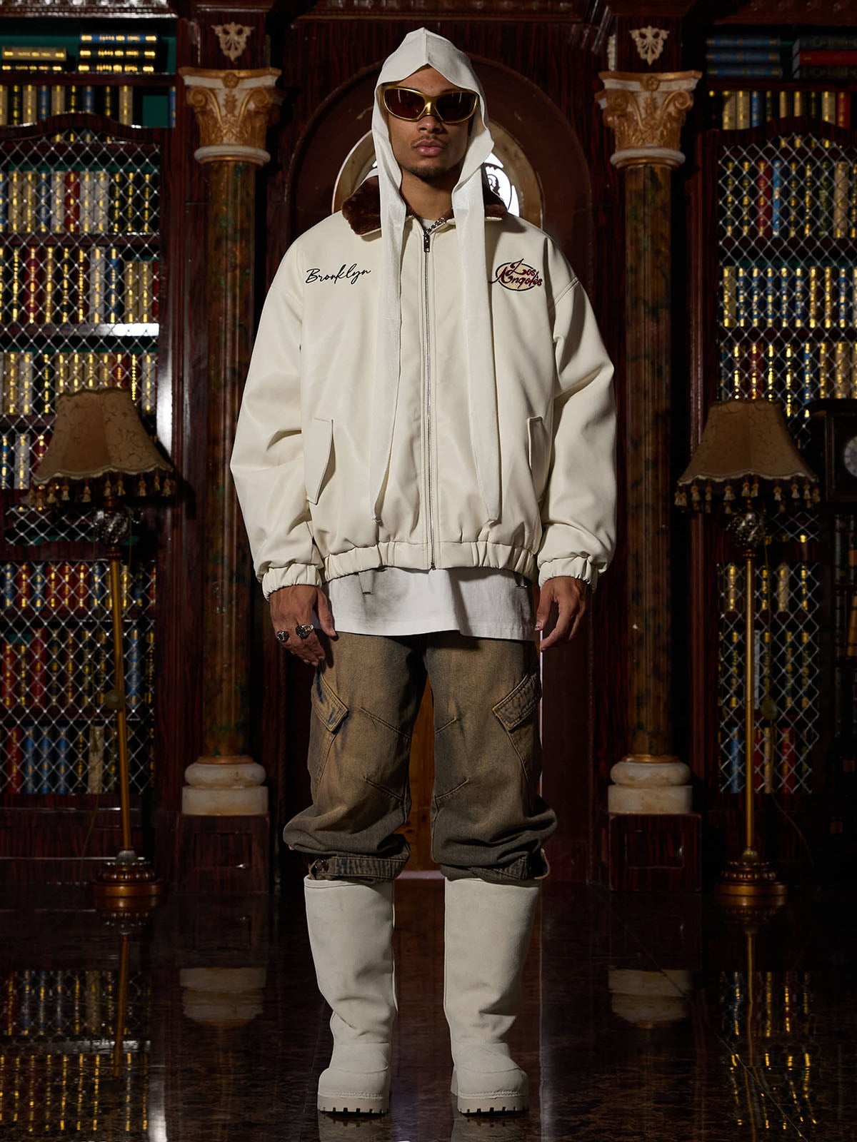 LAPEL COLLAR EMBROIDERED LONG SLEEVE SHIRT FOR MEN IN STREETWEAR STYLE