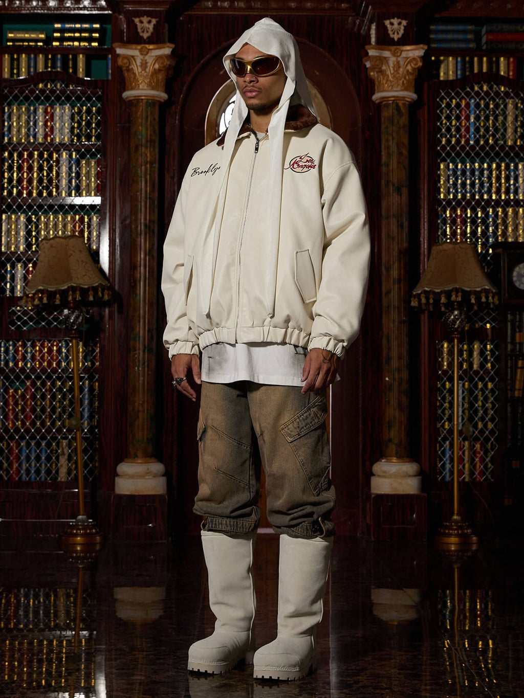 LAPEL COLLAR EMBROIDERED LONG SLEEVE SHIRT FOR MEN IN STREETWEAR STYLE