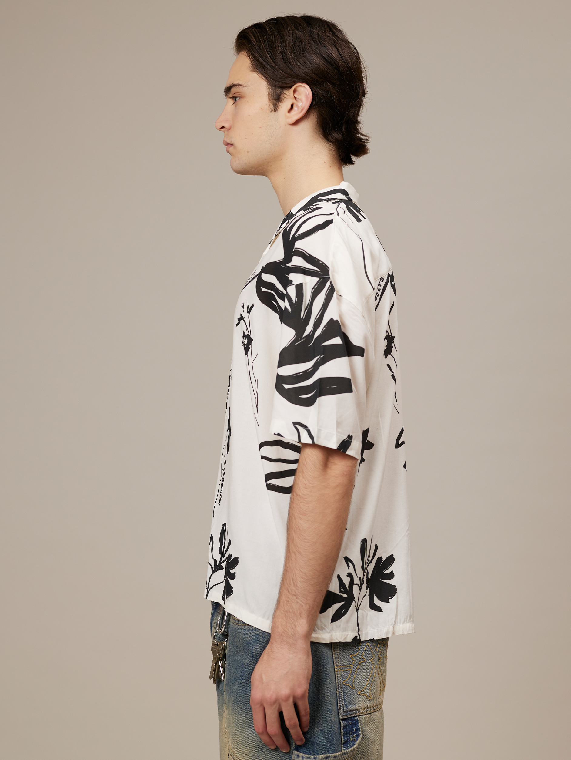 LARGE ANTIQUE WHITE FLORAL SHORT-SLEEVED SHIRT LUXURY STREETWEAR