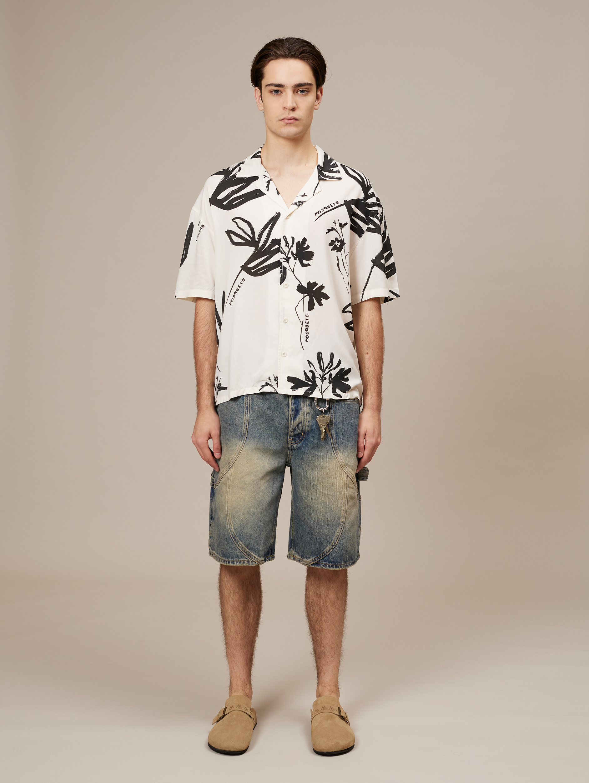 LARGE ANTIQUE WHITE FLORAL SHORT-SLEEVED SHIRT LUXURY STREETWEAR