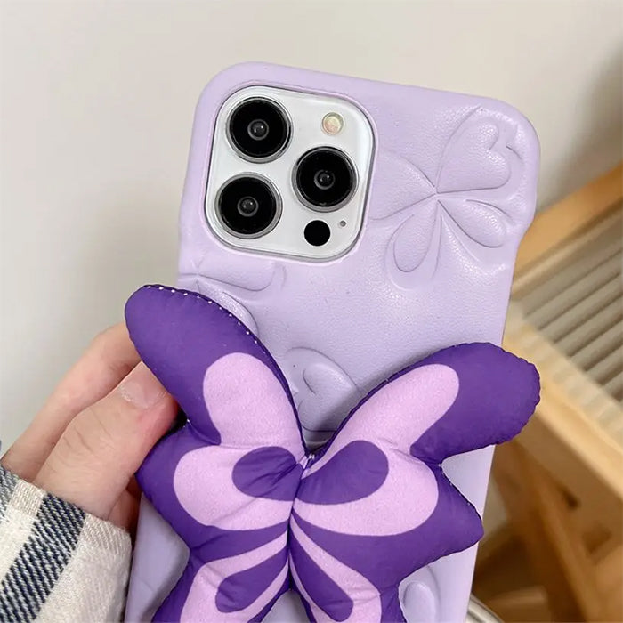 LAVENDER BUTTERFLY PUFFER IPHONE CASE WITH PLUSH BUTTERFLY DECORATION