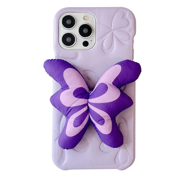 LAVENDER BUTTERFLY PUFFER IPHONE CASE WITH PLUSH BUTTERFLY DECORATION