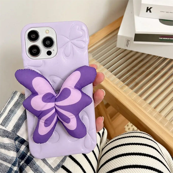 LAVENDER BUTTERFLY PUFFER IPHONE CASE WITH PLUSH BUTTERFLY DECORATION