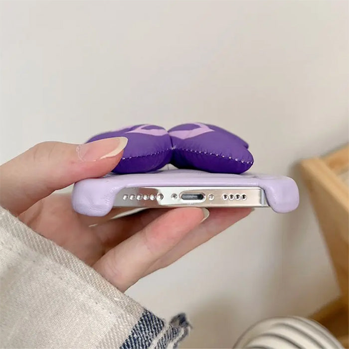 LAVENDER BUTTERFLY PUFFER IPHONE CASE WITH PLUSH BUTTERFLY DECORATION