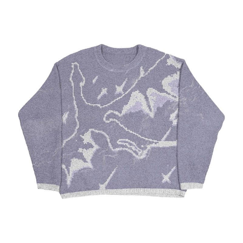 LAVENDER KNIT SWEATER WITH ABSTRACT DESIGN - LIGHT GREY SWEATER BEAST