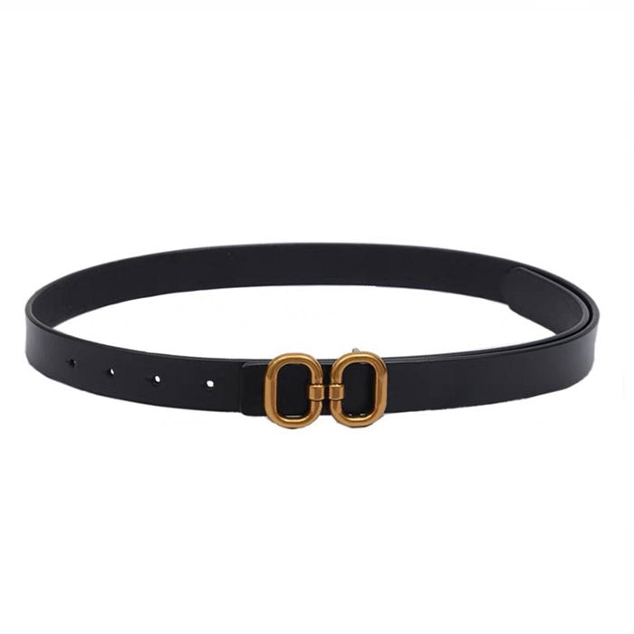 LEATHER BELT WITH GOLD DOUBLE-RING BUCKLE FOR MEN AND WOMEN