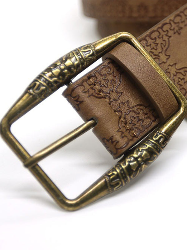 LEATHER BUCKLE BELT WITH ORNATE BUCKLE