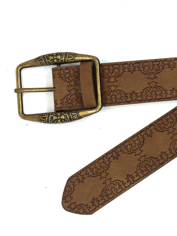LEATHER BUCKLE BELT WITH ORNATE BUCKLE