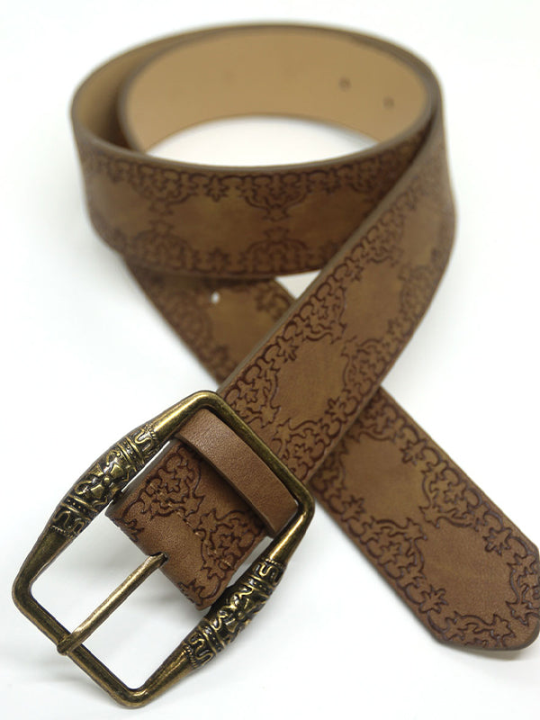 LEATHER BUCKLE BELT WITH ORNATE BUCKLE
