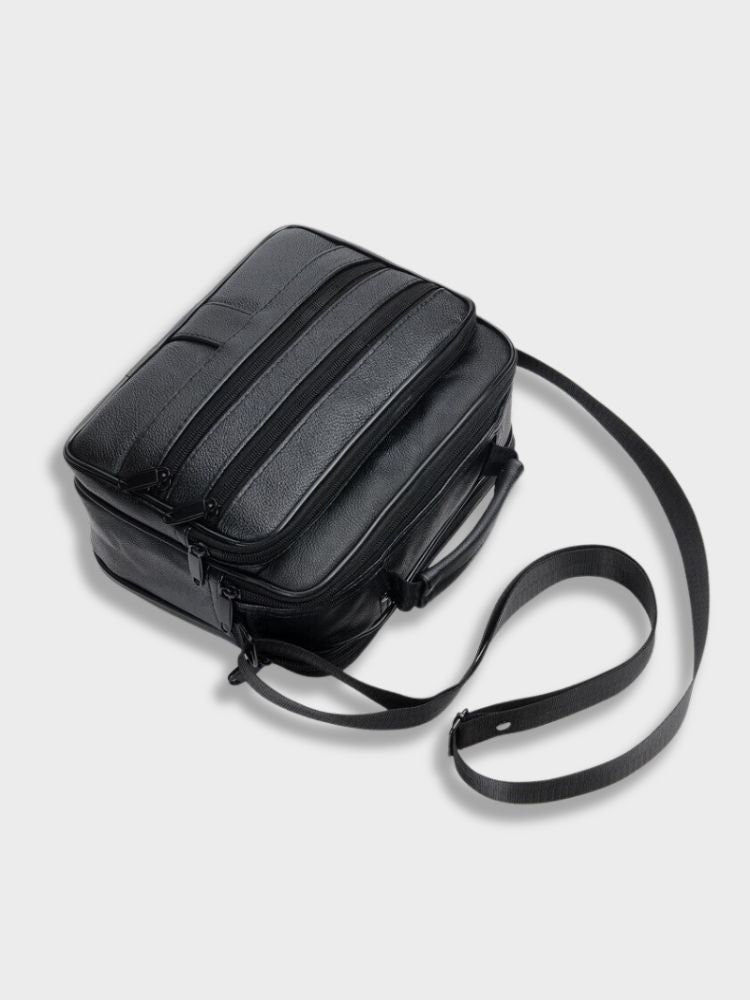 LEATHER BUSINESS BAG - BLACK LEATHER SHOULDER BAG