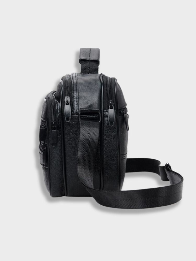 LEATHER BUSINESS BAG - BLACK LEATHER SHOULDER BAG