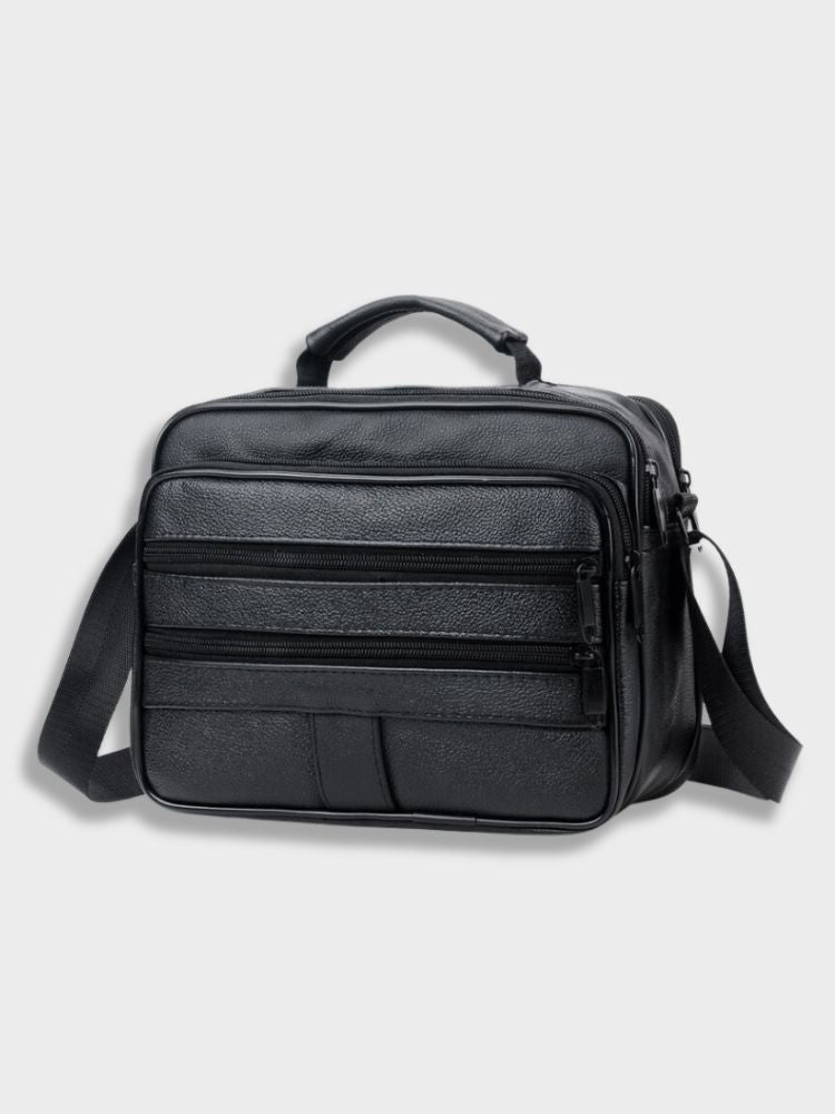 LEATHER BUSINESS BAG - BLACK LEATHER SHOULDER BAG