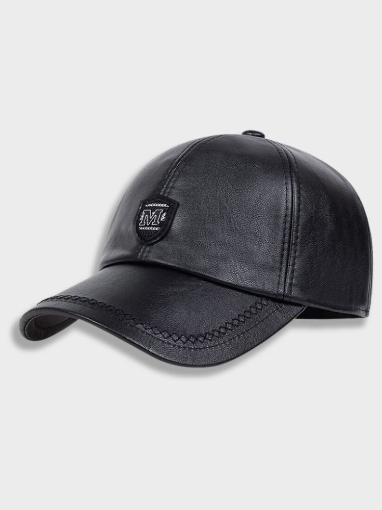 LEATHER CAP BLACK LEATHER BASEBALL CAP HIGH-QUALITY LEATHER