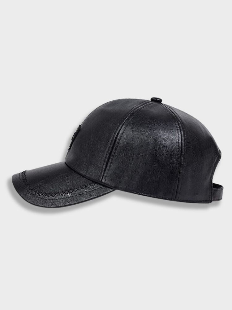 LEATHER CAP BLACK LEATHER BASEBALL CAP HIGH-QUALITY LEATHER
