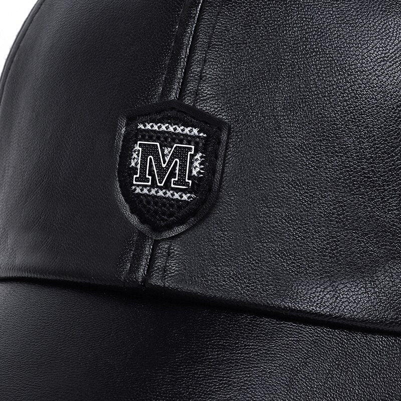 LEATHER CAP BLACK LEATHER BASEBALL CAP HIGH-QUALITY LEATHER