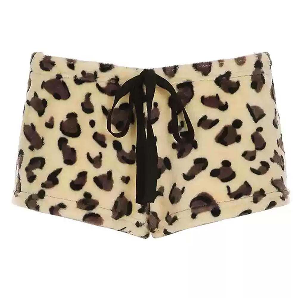 LEOPARD FUZZY MINI SHORTS Y2K LEOPARD